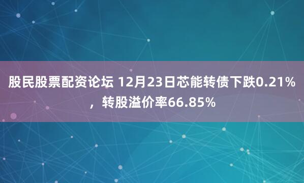 股民股票配资论坛 12月23日芯能转债下跌0.21%,转股溢价率66.85%